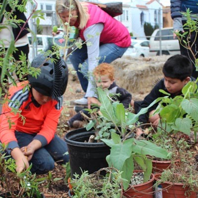 Children gardening together.